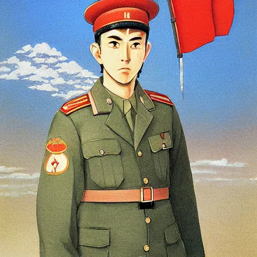 Prompt: anime soviet officer by Hasui Kawase by Richard Schmid