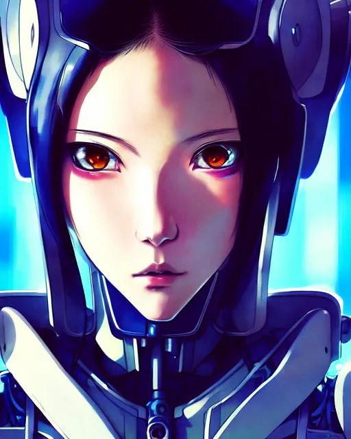 Image similar to portrait Anime Girl in mecha armor in night tokyo Sharp fine face pretty face, realistic shaded Perfect face, fine details. Anime. cyberpunk realistic shaded lighting by katsuhiro otomo ghost-in-the-shell, magali villeneuve, artgerm, rutkowski Jeremy Lipkin and Giuseppe Dangelico Pino and Michael Garmash and Rob Rey