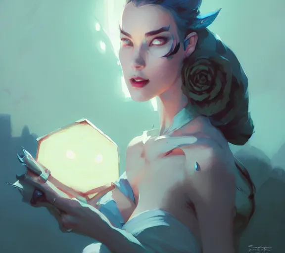 Image similar to painted queen, fantasy, by atey ghailan, by greg rutkowski, by greg tocchini, by james gilleard, by joe fenton, by kaethe butcher, hearthstone, art by artgerm dynamic lighting, gradient light blue, brown, blonde cream and white color scheme, grunge aesthetic