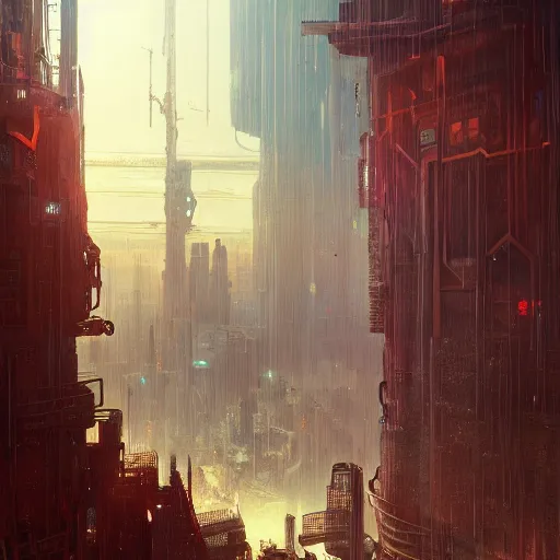 Image similar to cyberpunk industrial mordor landscape, high detail, greg rutkowski and alphonse mucha, artgerm, hd, artstation, beautiful, dramatic lighting