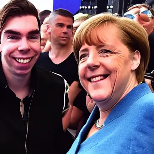 Image similar to hardwell taking a photo with angela merkel at airbeat one