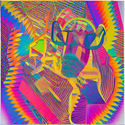 Prompt: people and animals made out of colorful generative synthwave art, neon, contemporary, integral painting, by Frank Stella, by William Weege, by Eduardo Paolozzi