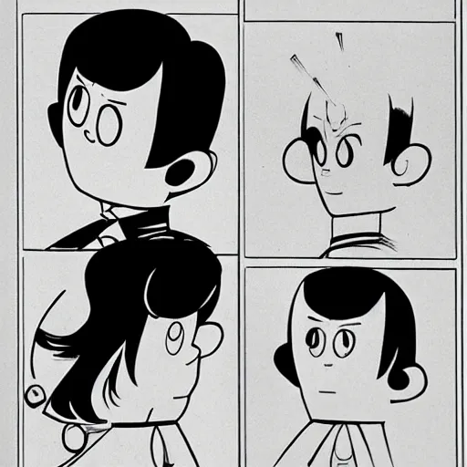 Prompt: osamu tezuka black and white character design 6 0 s