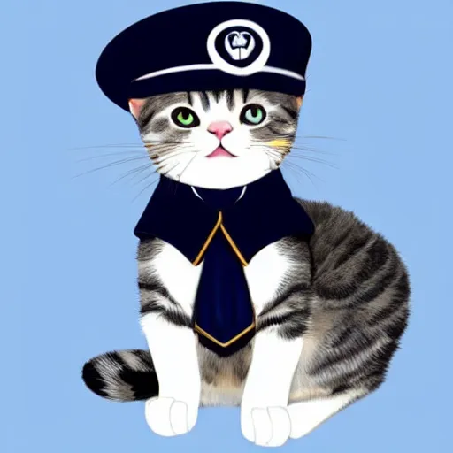 Image similar to cute cat wearing navy uniform, profile picture, realistic, full body