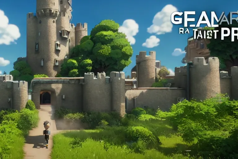 Image similar to game trailer of a semi realistic first person studio ghibli, pixar and disney animation, sharp, shooter game trailer on victorian castle, castle landscape, cinematic lighting, ray tracing, unreal engine 5, photorealistic