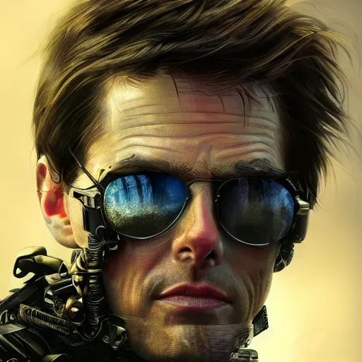 Prompt: tom cruise portrait, dystopia core, apocalyptic, armor, warrior, dramatic, sharp focus, fiction, neon, fantasy, hyper detailed, digital art, trending in artstation, cinematic lighting, studio quality, smooth render, unreal engine 5 rendered, octane rendered, art style and nixeu and wlop and krenz cushart