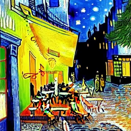 Image similar to Photo of Cafe Terrace at night by Vincent Van Gogh