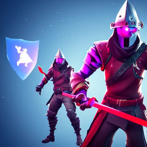 Prompt: a knight wielding a magical sword, fortnite, red and black theme