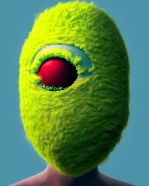 Image similar to highly detailed vfx portrait of a character of a tennis ball monster, balaclava, stephen bliss, chalk, cherub, unrealengine, greg rutkowski, loish, rhads, beeple, chalk, makoto shinkai and lois van baarle, ilya kuvshinov, rossdraws, tom bagshaw, basil gogos