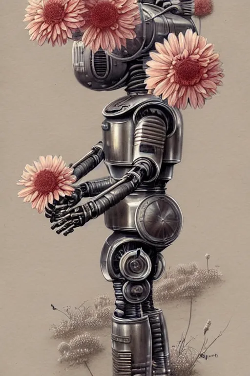 Prompt: hyper - detailed accurate rendered ( ( ( ( ( 1 9 5 0 s retro future android robot flower design wallpaper. muted colors., ) ) ) ) ) by jean - baptiste monge,!!!!!!!!!!!!!!!!!!!!!!!!!
