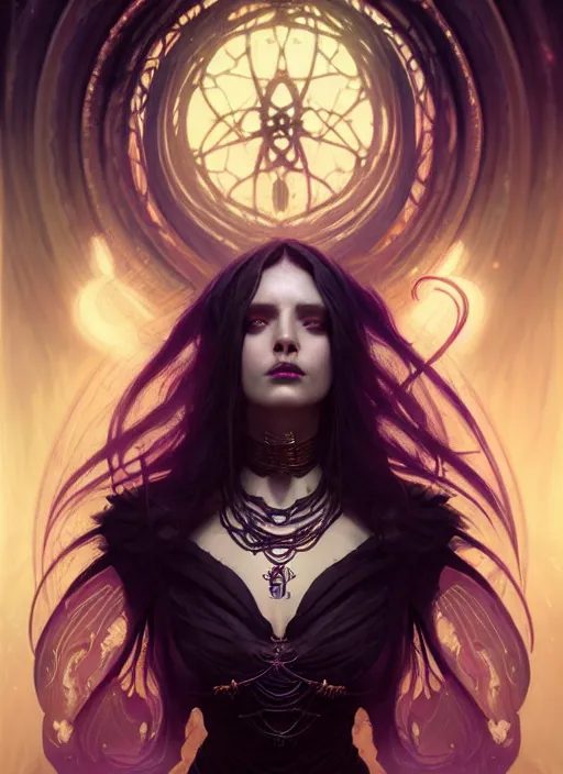 Image similar to a beautiful cinematic female Necromancer Sorceress, galatic shamen with Quantum energy fantasy, fantasy magic, undercut hairstyle, dark light night, intricate, elegant, sharp focus, illustration, highly detailed, digital painting, concept art, matte, art by WLOP and Artgerm and Greg Rutkowski and Alphonse Mucha, masterpiece