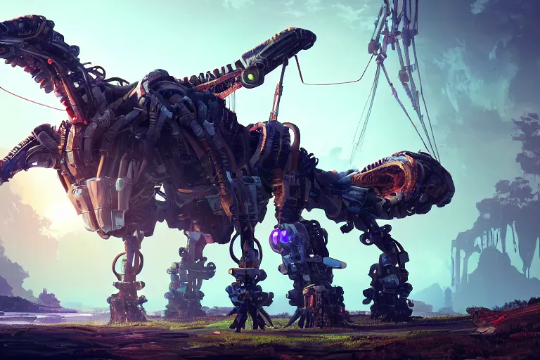 Prompt: longleg machine mecanical creature robot of horizon forbidden west horizon zero dawn bioluminiscence global illumination ray tracing hdr fanart arstation by ian pesty and alena aenami artworks in 4 k