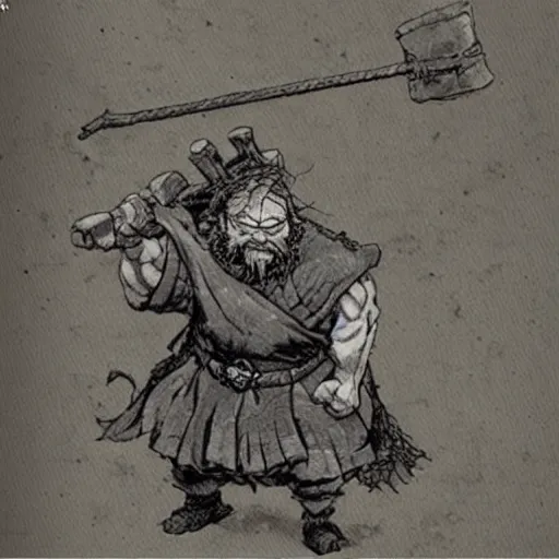 Image similar to “dnd dwarf, carrying big sack, by takehiko inoue, manga”