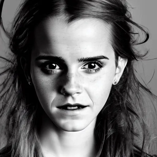 Image similar to epic photoshoot of emma watson as a zombie. super detailed, hyper realistic, detailed eyes, detailed smile, pretty, incredible