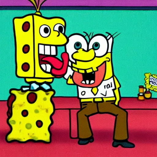 Prompt: Patrick, SpongeBob, eating