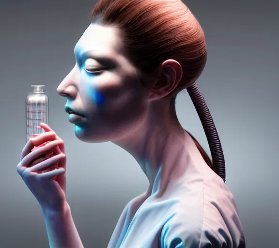 Image similar to hyperrealistic photography of a gorgeous female scientist constructing an empathy machine in the style of jin kagetsu, james jean, chris cunningham, hans bellmer and wlop, highly detailed, face symmetry, masterpiece, award - winning, sharp focus, intricate concept art, ambient lighting, 8 k, artstation