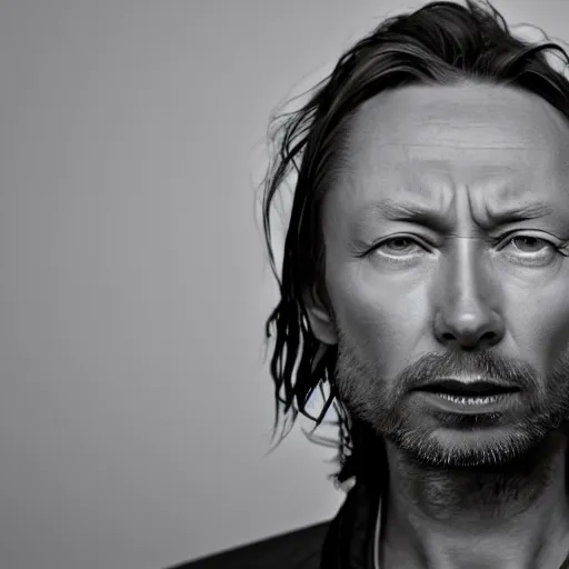 Prompt: photograph of print of thom yorke picture on a table, hyper realistic, variations of thom yorke, high quality photograph, mixed styles, intricate details, diverse