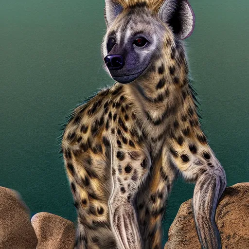 Image similar to A female anthropomorphic hyena at a hot spring, digital art