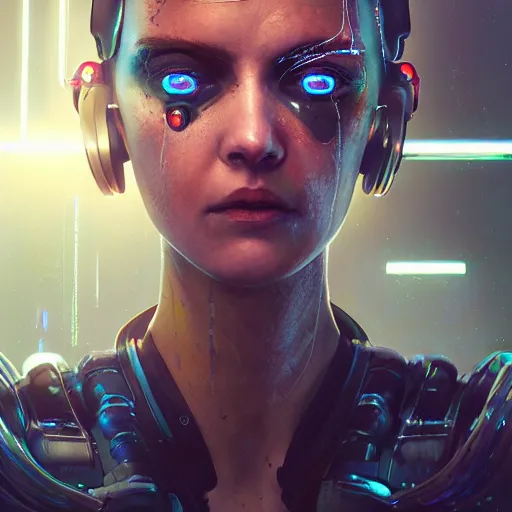 Prompt: a expressive portrait photograph of cyberpunk woman with cybernetic eyes in dramatic lighting, depth of field background, artstation, concept art by jim burns and greg rutkowski, a realism masterpiece, james gilleard, bruegel, alphonse mucha, and yoshitaka amano