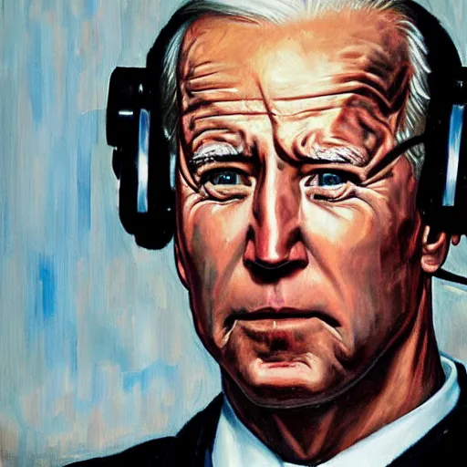 Prompt: joe biden as robocop, realistic oil painting, style of norman rockwell, 8 k, super sharp, ultra detail, rule of thirds,