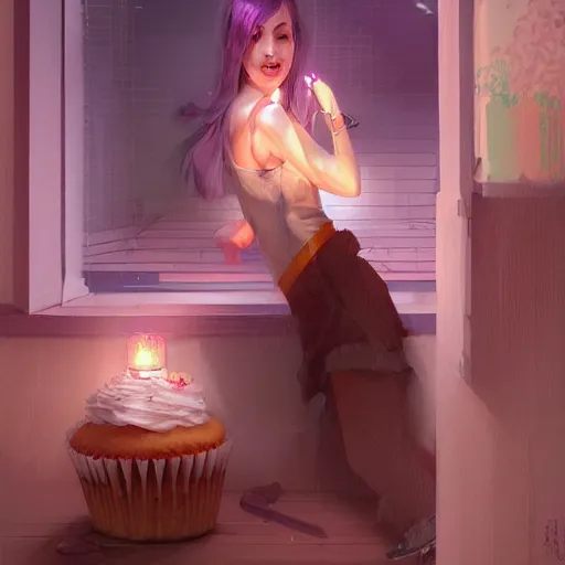 Prompt: awoke to the violet crunch of wood, radiator, sweet smells of gerbils and cupcakes, by wlop, artgerm, greg rutkowski