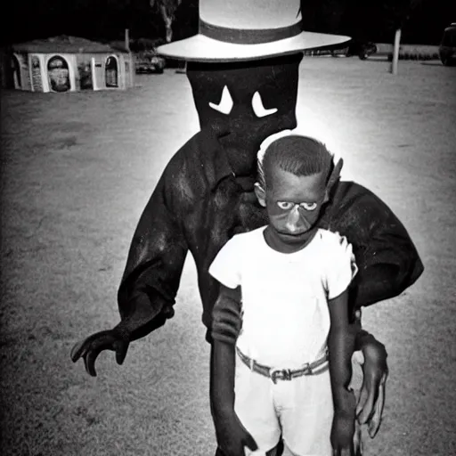 Image similar to a scary demon hugging robert johnson at a mcdonald's playground, photograph