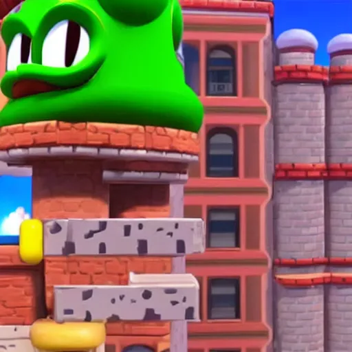 Prompt: first - person gopro footage of toad running through a real world version of a level in super mario bros 2