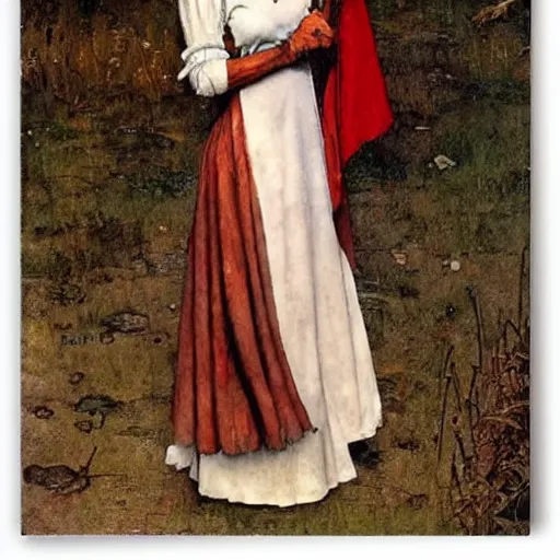 Image similar to female redhead templar, by norman rockwell