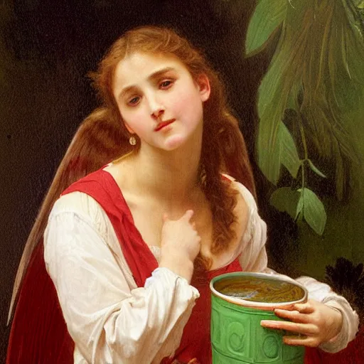 Prompt: an oil painting of an angel inside a theater eating Skittles, by Bouguereau, highly realistic and intricate