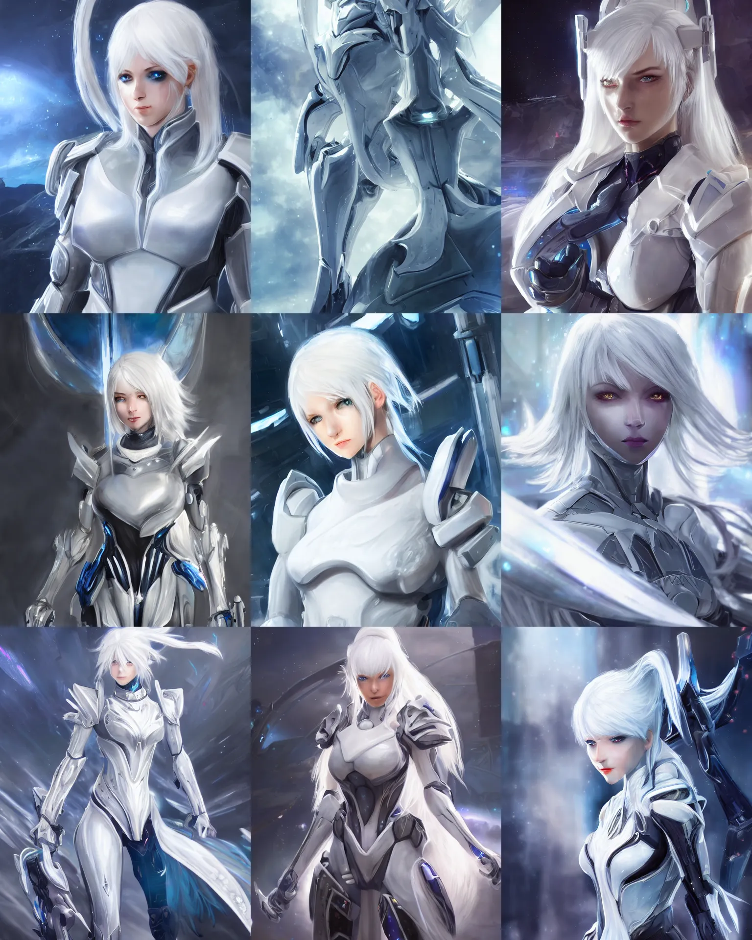 Prompt: perfect white haired girl, warframe armor, beautiful, dreamy, pretty face, blue eyes, portrait, bright light, scifi, utopian architecture in the background, laboratory, 4 k, high definition, ultra realistic, aura of light, cinematic, extreme details, focused, masterpiece, art by akihito tsukushi
