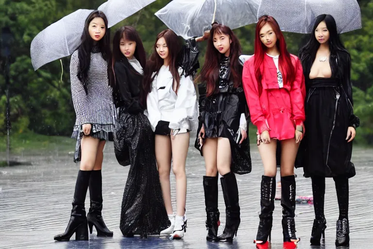 Image similar to blackpink celebrities posing in the rain