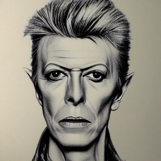 Image similar to David Bowie standing in pencil sketch style