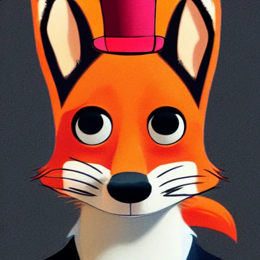 Prompt: Red Fox wearing a top hat in the style of Zootopia, 4k