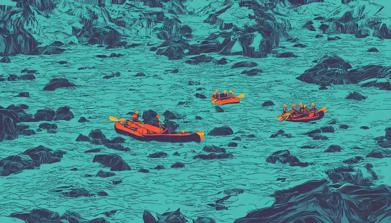 Prompt: river rafting by Kilian Eng, minimalist, detailed