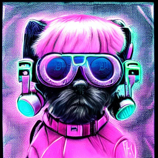 Image similar to Highly detailed pastel painting of a chibi puppy, detailed cyberpunk glitchcore synthwave art, trending on ArtStation