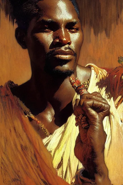 Image similar to attractive african man, painting by gaston bussiere, craig mullins, greg rutkowski, alphonse mucha