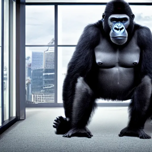 Image similar to a gorilla dressed with a business suit, advertisement