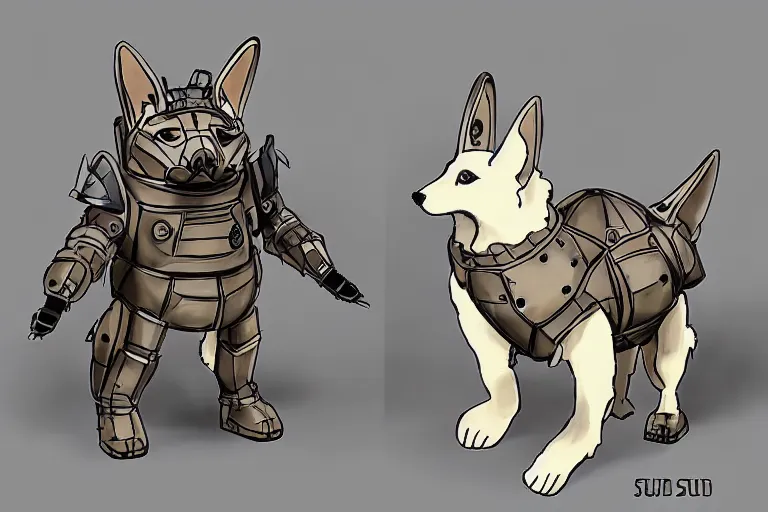 Image similar to heavily armoured mechanical corgi by studio ghibli