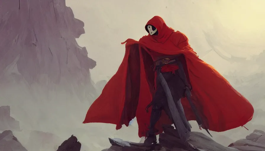 Prompt: no face warrior holding twin swords and bender, full body worn out damaged cape, red hoodie, worn out clothes, by caspar david friedrich by james gilleard and justin gerard, artstation, smooth, sharp focus, by jean baptiste, octane render