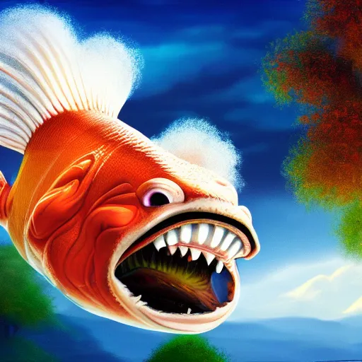 Prompt: Bob Ross as a piranha, cinematic, photography, high resolution 8k,