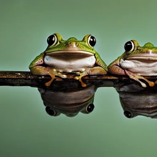 Prompt: two frogs sitting next to each other, national geographic photo