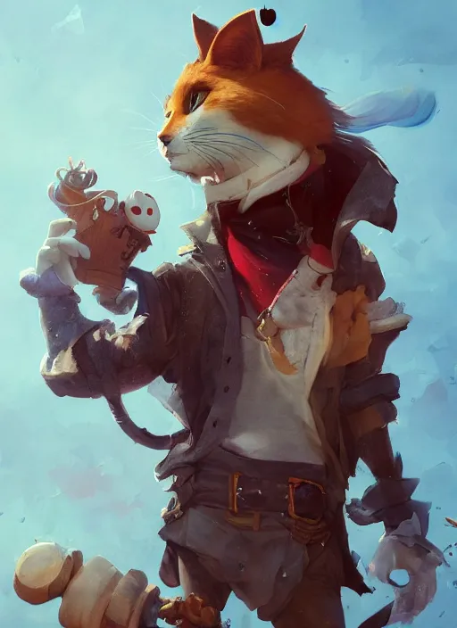 Prompt: a beautiful half body portrait of a cute anthropomorphic pirate cat fursona. eye patch. character design by cory loftis, fenghua zhong, ryohei hase, ismail inceoglu and ruan jia. volumetric light, detailed, rendered in octane