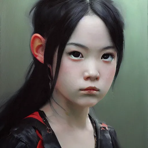 Image similar to realistic oil painting portrait of Babymetal J-Rock singer idol girl Yui Mizuno, she is 20 years old, by Greg Rutkowski, Peter Mohrbacher, Craig Mullins.