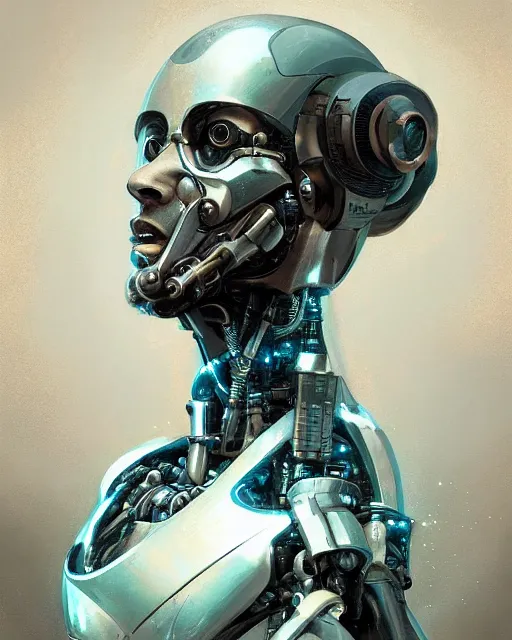 Image similar to a laboratory operator man with cybernetic enhancements seen from a distance, halfbody portrait, scifi character portrait by greg rutkowski, peter mohrbacher, daytoner, cinematic lighting, dystopian scifi gear, profile picture, mechanical, cyborg, half robot