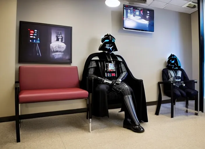 Image similar to Darth Vader sitting in waiting room, journalist photo