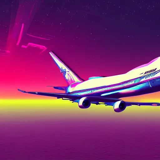 Image similar to boeing 7 4 7, epic retrowave art, trending on art station