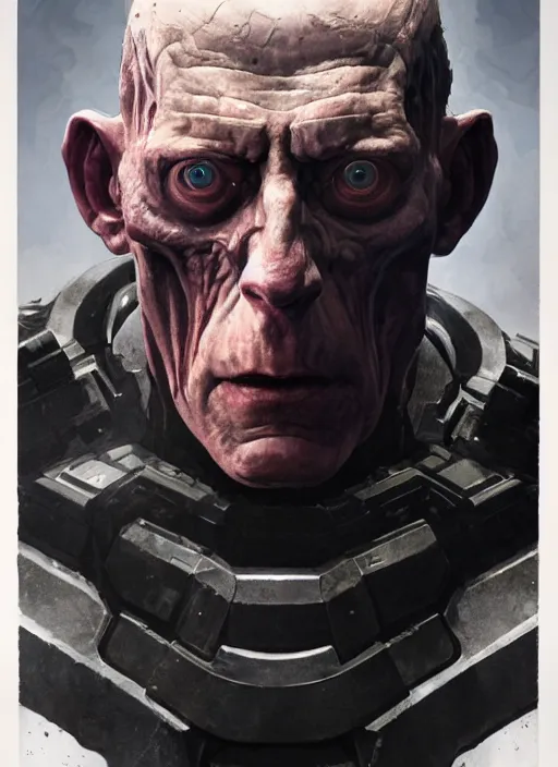 Image similar to michael berryman as victor stone, full body concept, cyborg, borg, strogg, face of a man, terminator, flesh, quake strogg, doom demon, wolfenstein, monstrous, powerful, symmetry, symmetrical, concept art by ruan jia and greg rutkowski