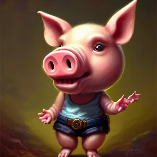 Prompt: cute little anthropomorphic pig wearing shorts, tiny, small, short, cute and adorable, pretty, beautiful, character art portrait, matte fantasy painting, deviantart artstation, by jason felix by steve argyle by tyler jacobson by peter mohrbacher, cinema