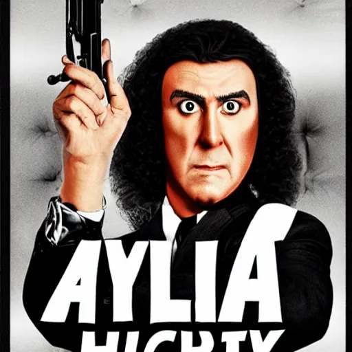 Prompt: weird al yankovich as 007, gritty, movie poster