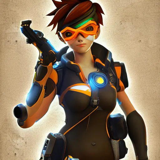 Image similar to digital 3 d artwork of tracer from the game overwatch